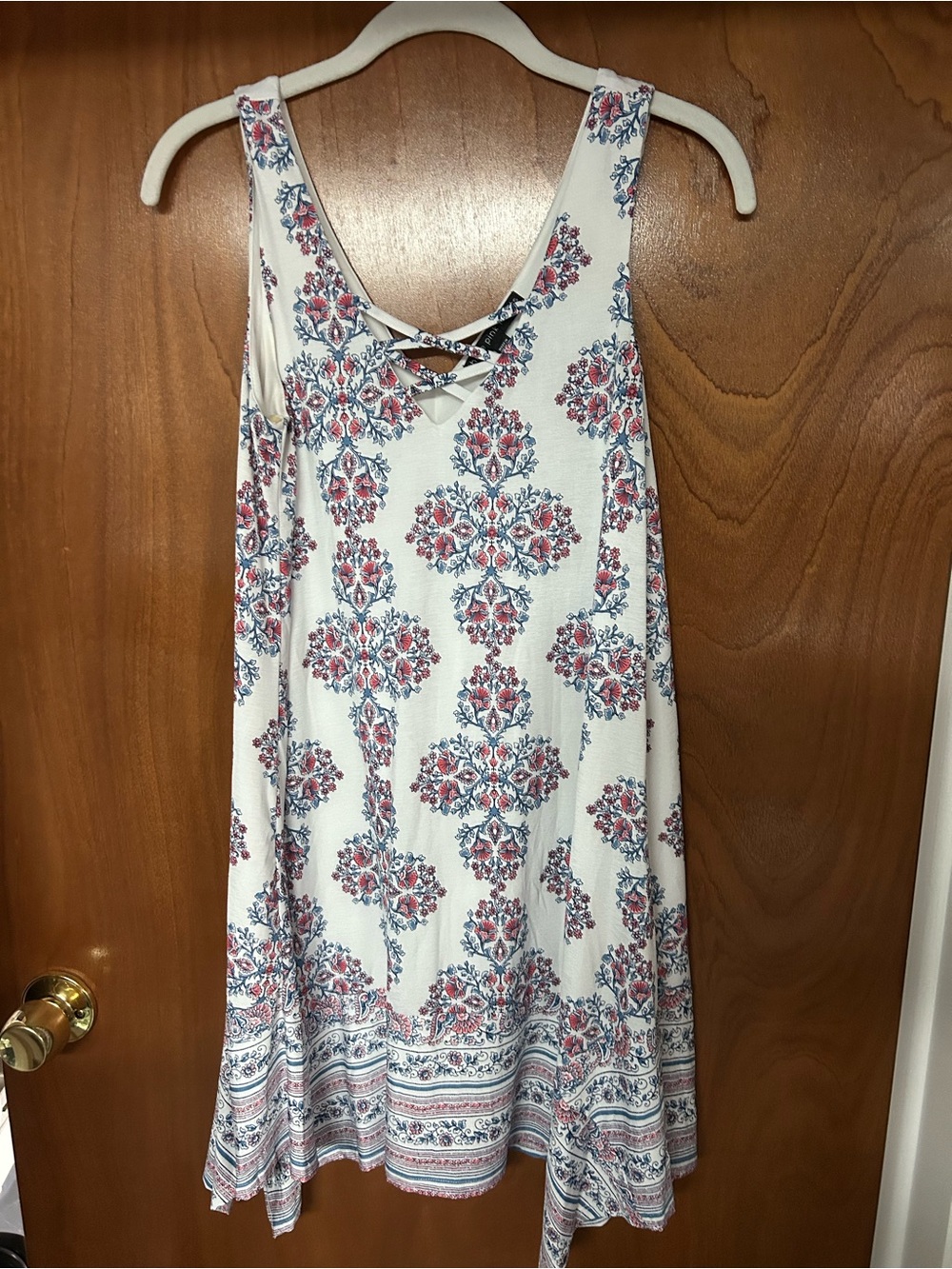 Three Hearts White Sleeveless Mini Dress with Red & Blue Floral Print